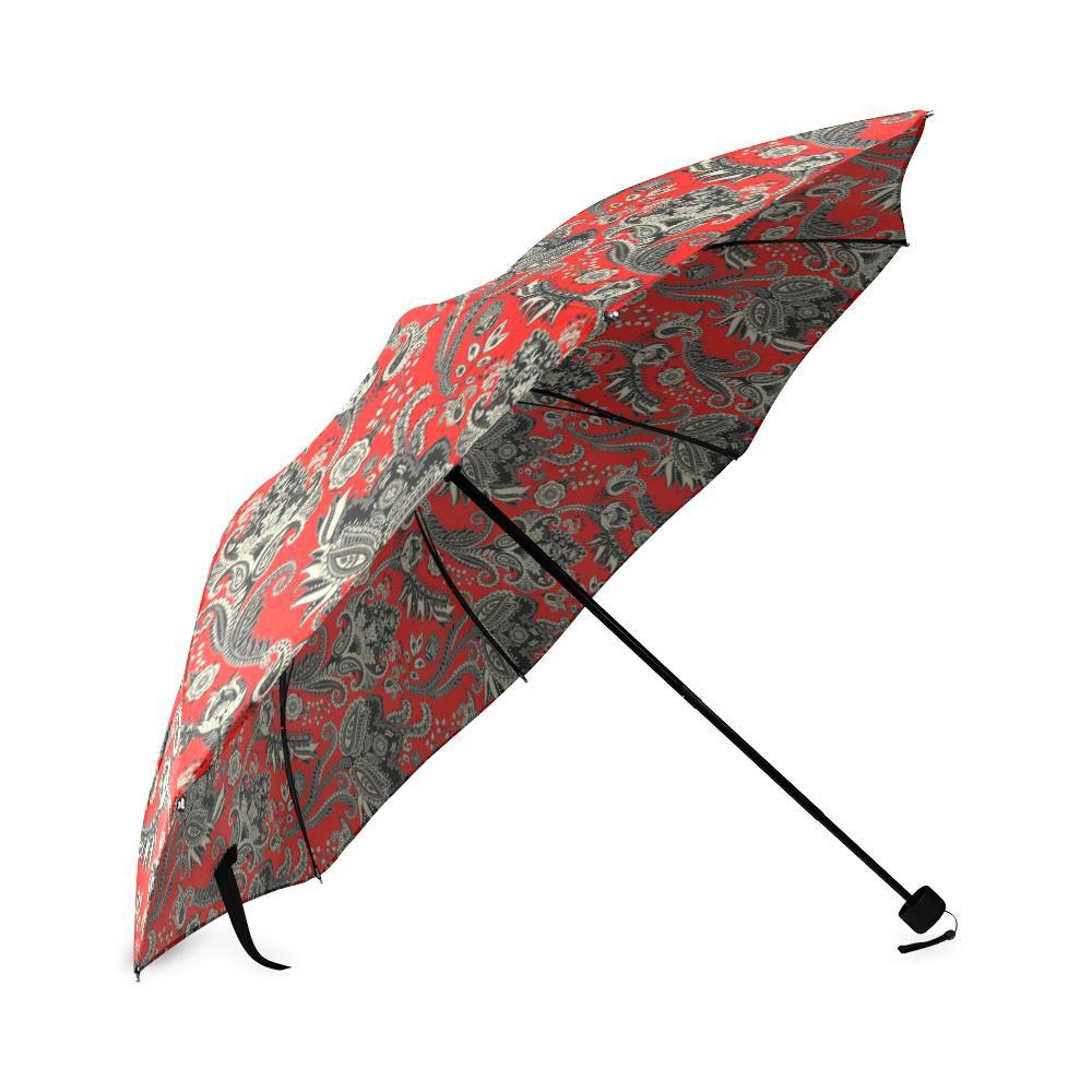 Red Paisley Pattern Print Foldable Umbrella-grizzshop
