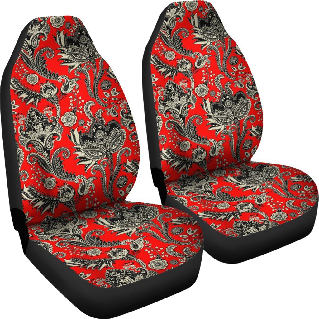 Red Paisley Pattern Print Universal Fit Car Seat Cover-grizzshop