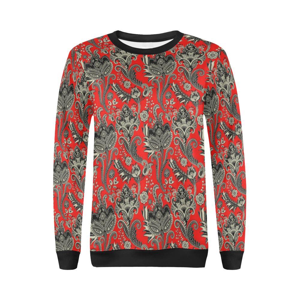 Red Paisley Pattern Print Women Crewneck Sweatshirt-grizzshop