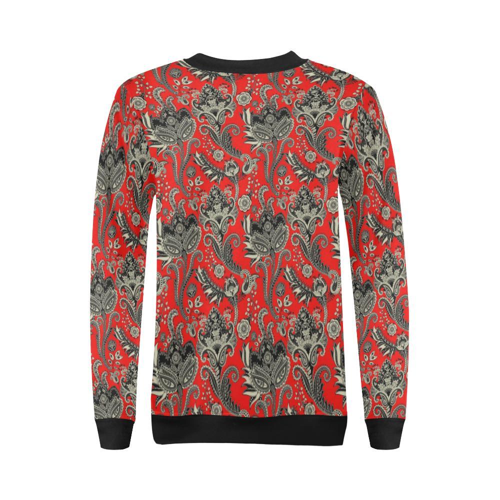 Red Paisley Pattern Print Women Crewneck Sweatshirt-grizzshop