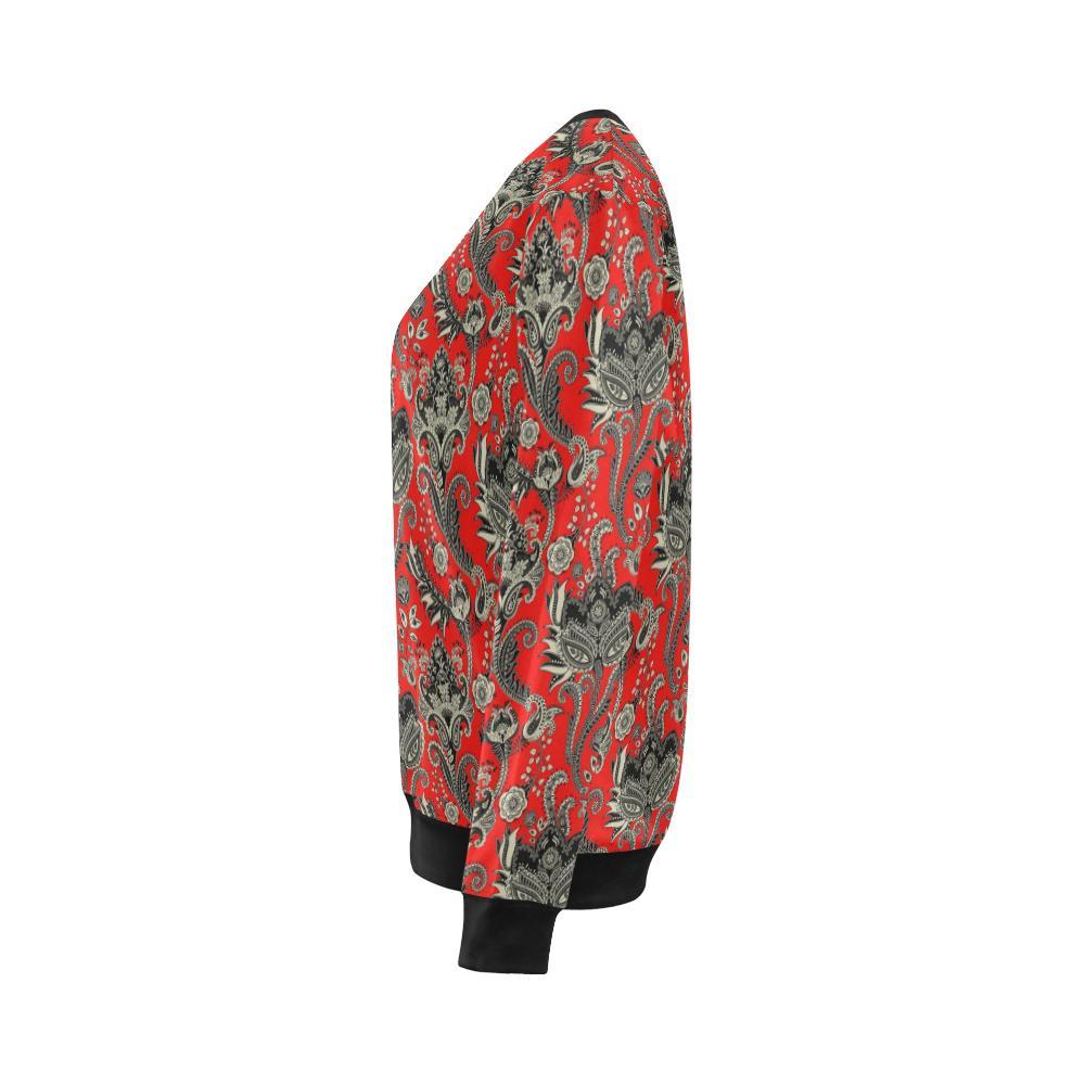Red Paisley Pattern Print Women Crewneck Sweatshirt-grizzshop