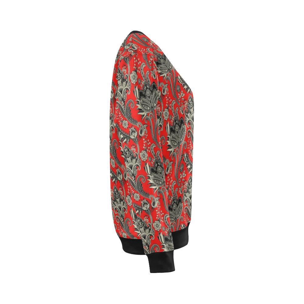 Red Paisley Pattern Print Women Crewneck Sweatshirt-grizzshop