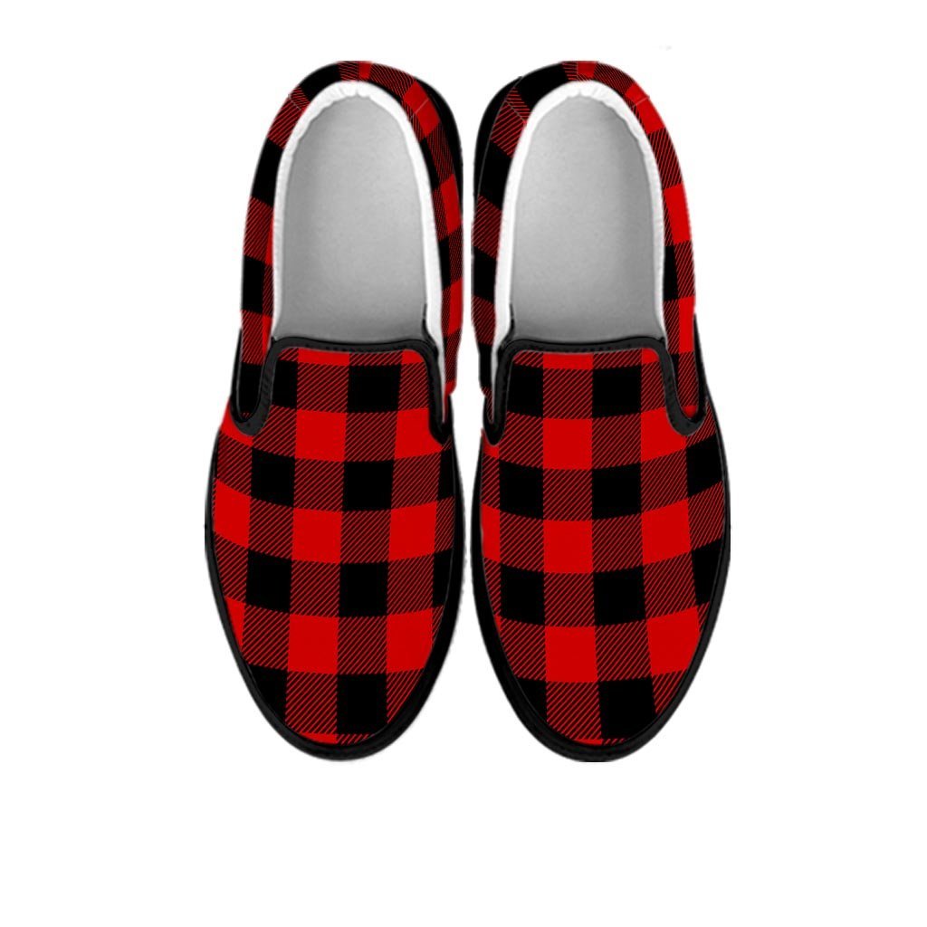 Red Plaid Men's Slip On Sneakers-grizzshop