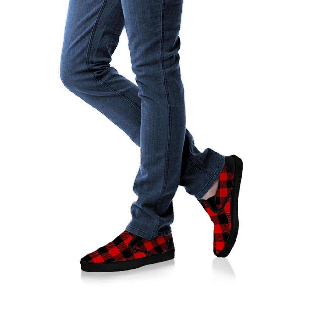 Red Plaid Men's Slip On Sneakers-grizzshop