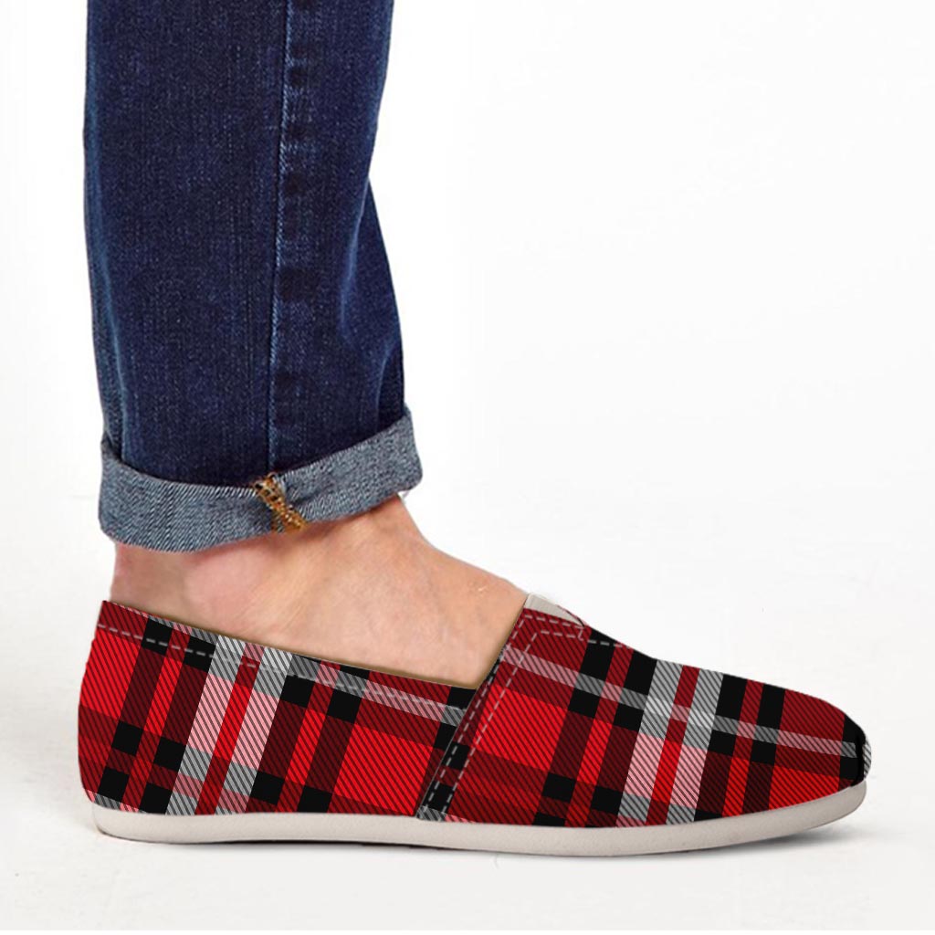 Red Plaid Tartan Print Canvas Shoes-grizzshop