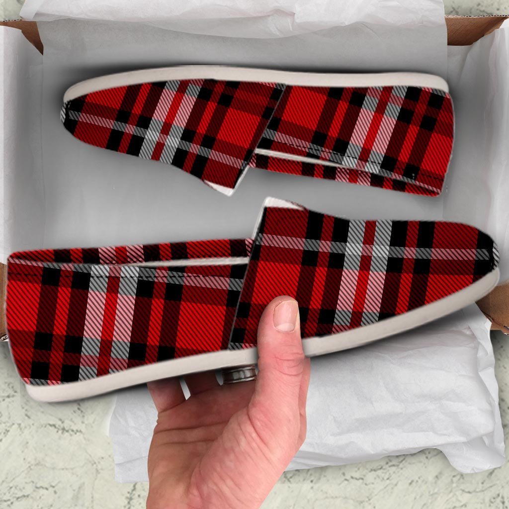 Red Plaid Tartan Print Canvas Shoes-grizzshop