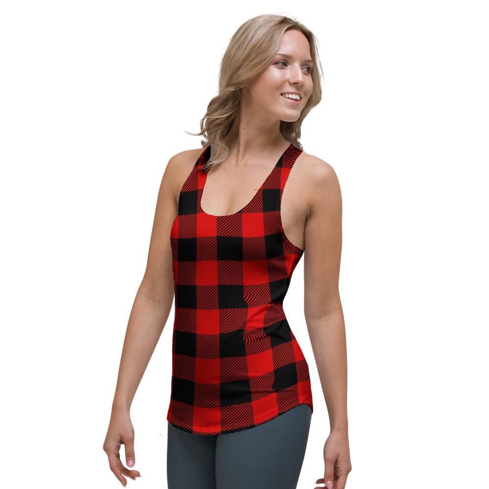 Red Plaid Women's Racerback Tank Top-grizzshop