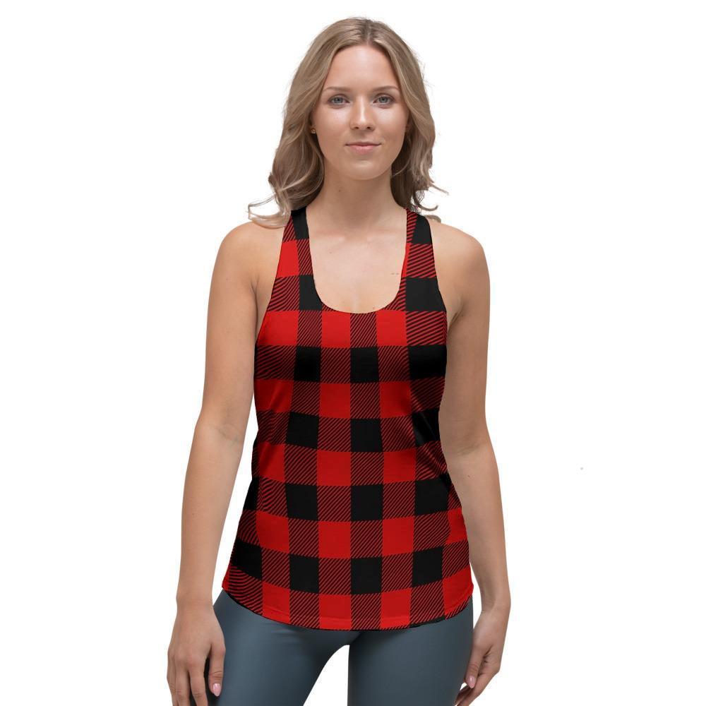 Red Plaid Women's Racerback Tank Top-grizzshop