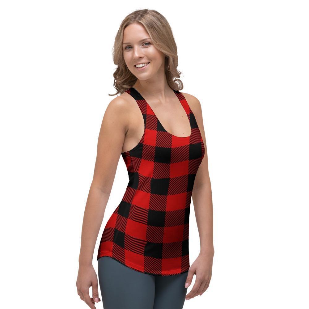 Red Plaid Women's Racerback Tank Top-grizzshop