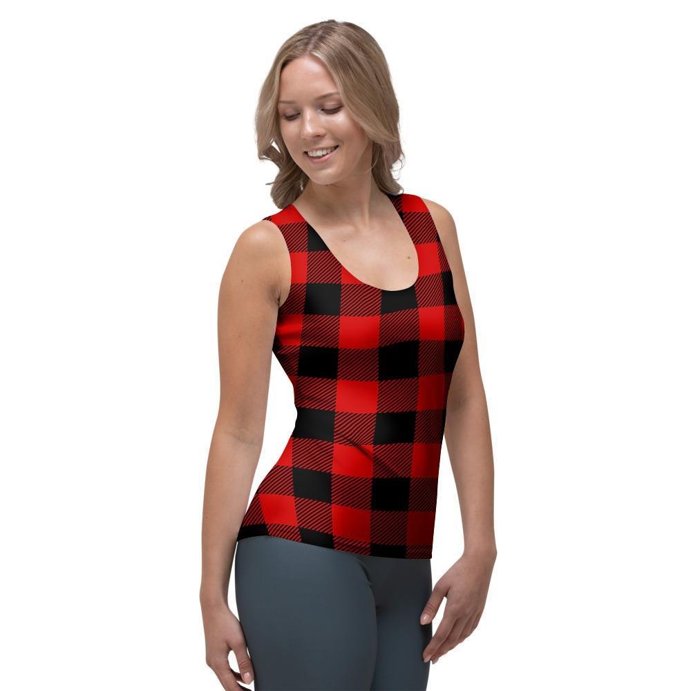 Red Plaid Women's Tank Top-grizzshop