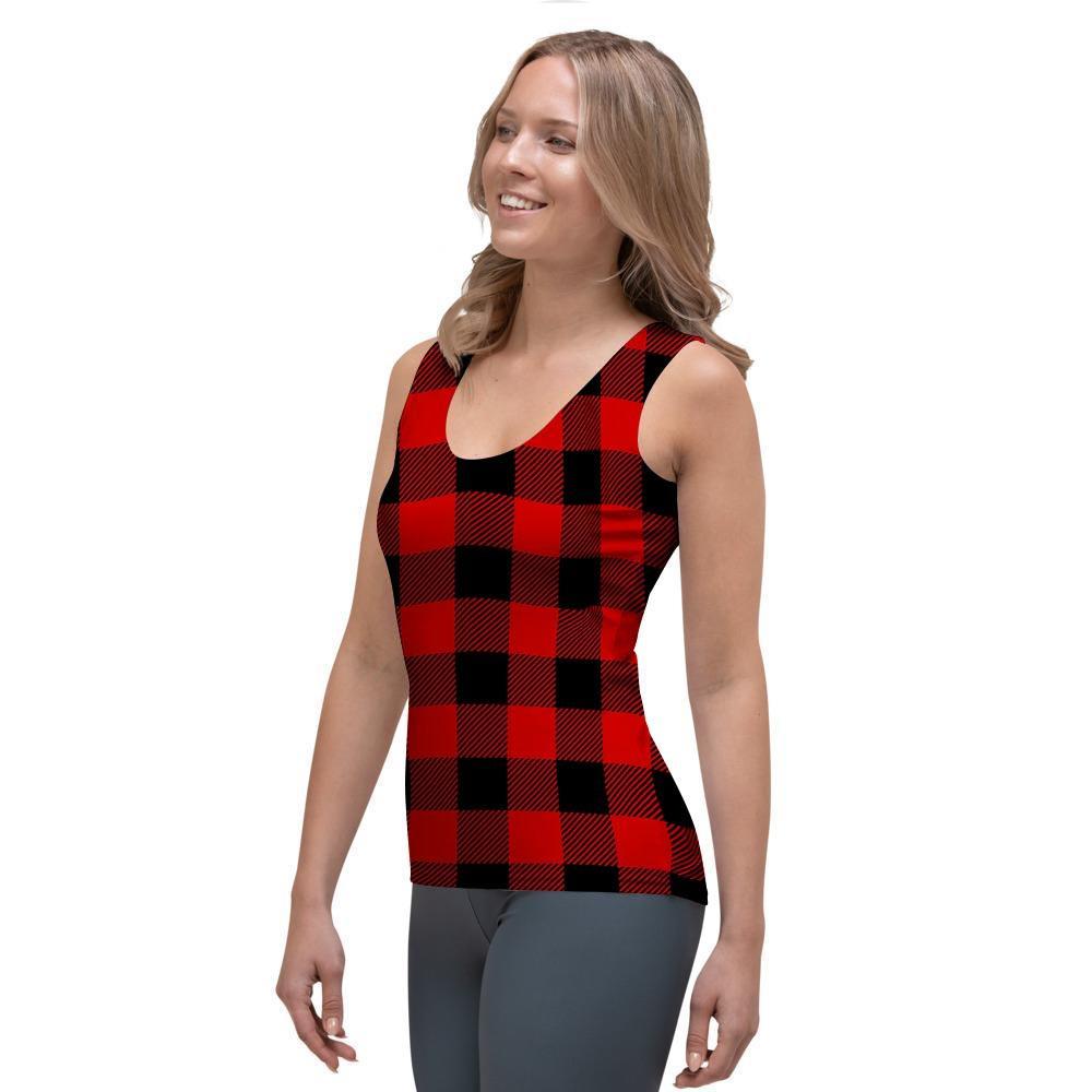 Red Plaid Women's Tank Top-grizzshop