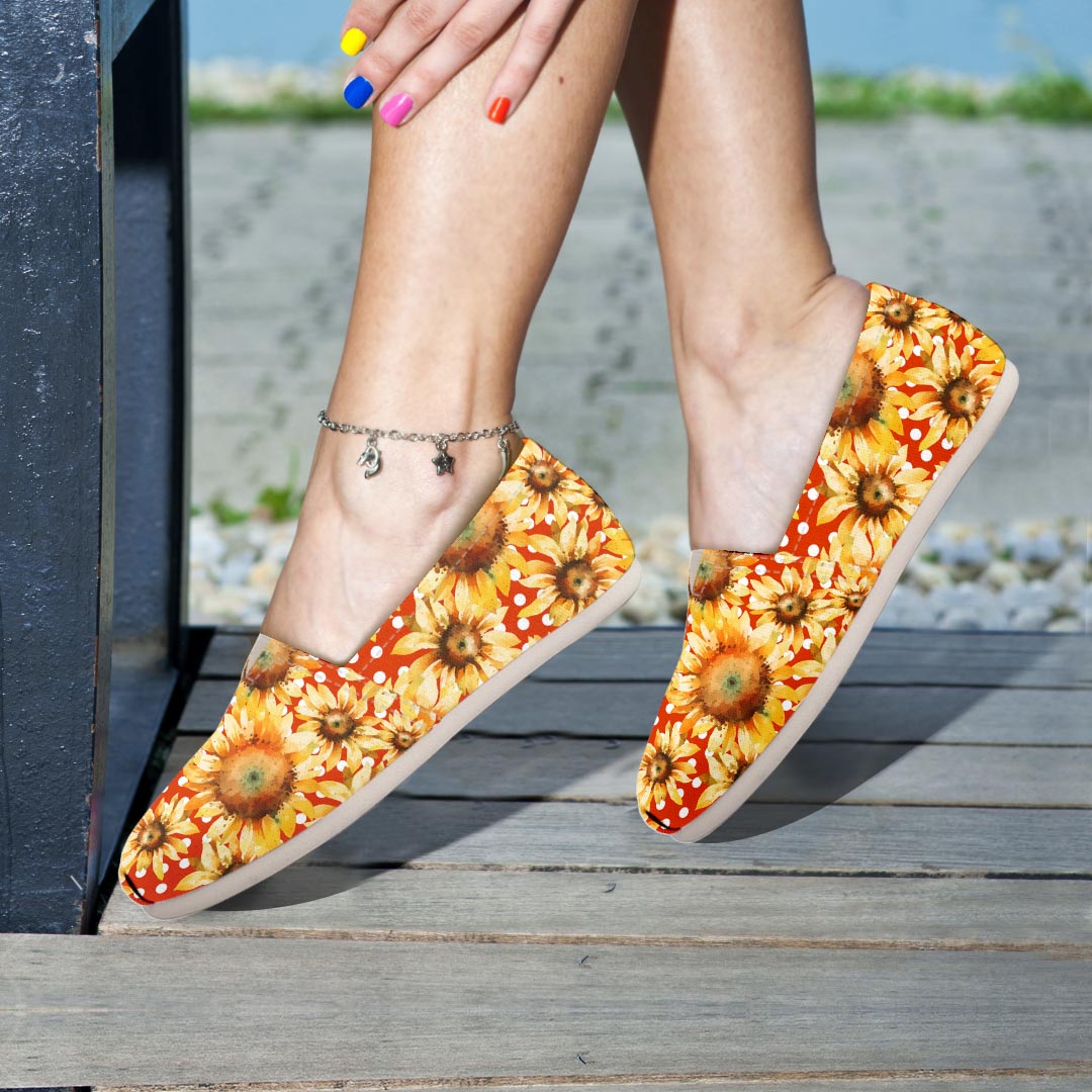 Red Polka Dot Sunflower Canvas Shoes-grizzshop