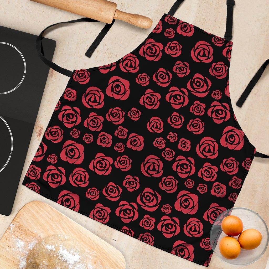 Red Rose Floral Doodle Women's Apron-grizzshop