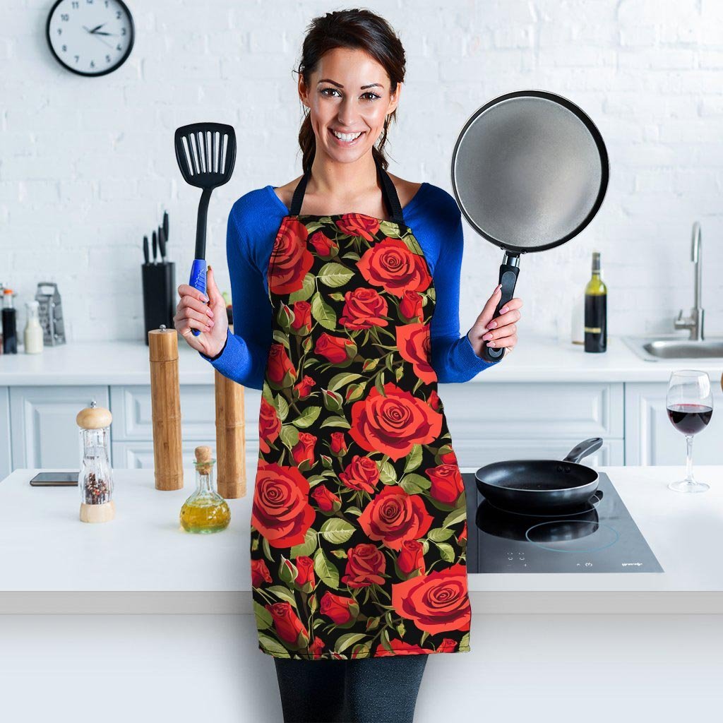 Red Rose Floral Women's Apron-grizzshop