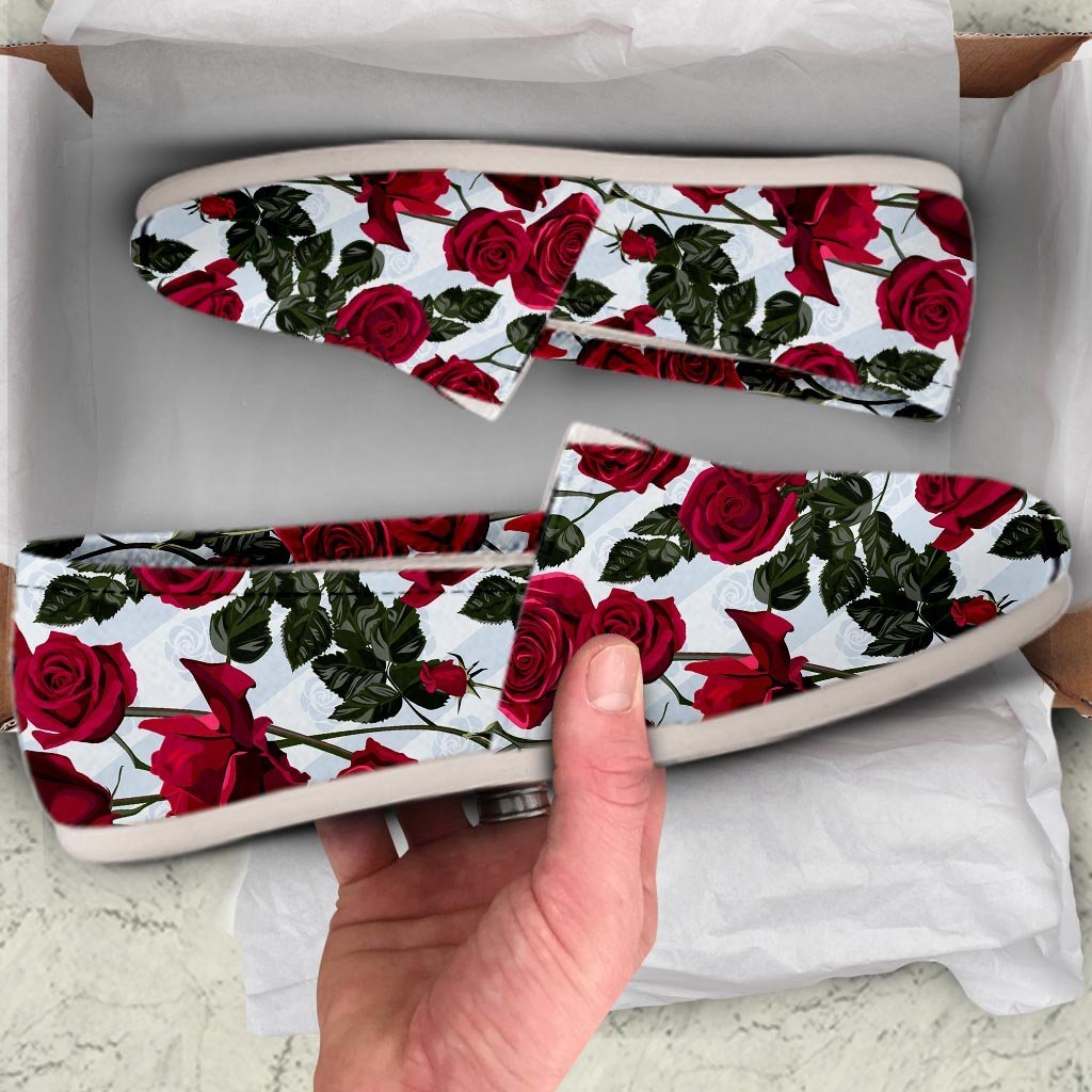 Red Rose Flower Print Canvas Shoes-grizzshop