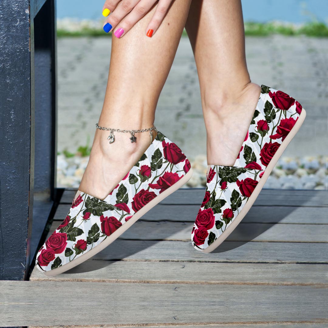 Red Rose Flower Print Canvas Shoes-grizzshop