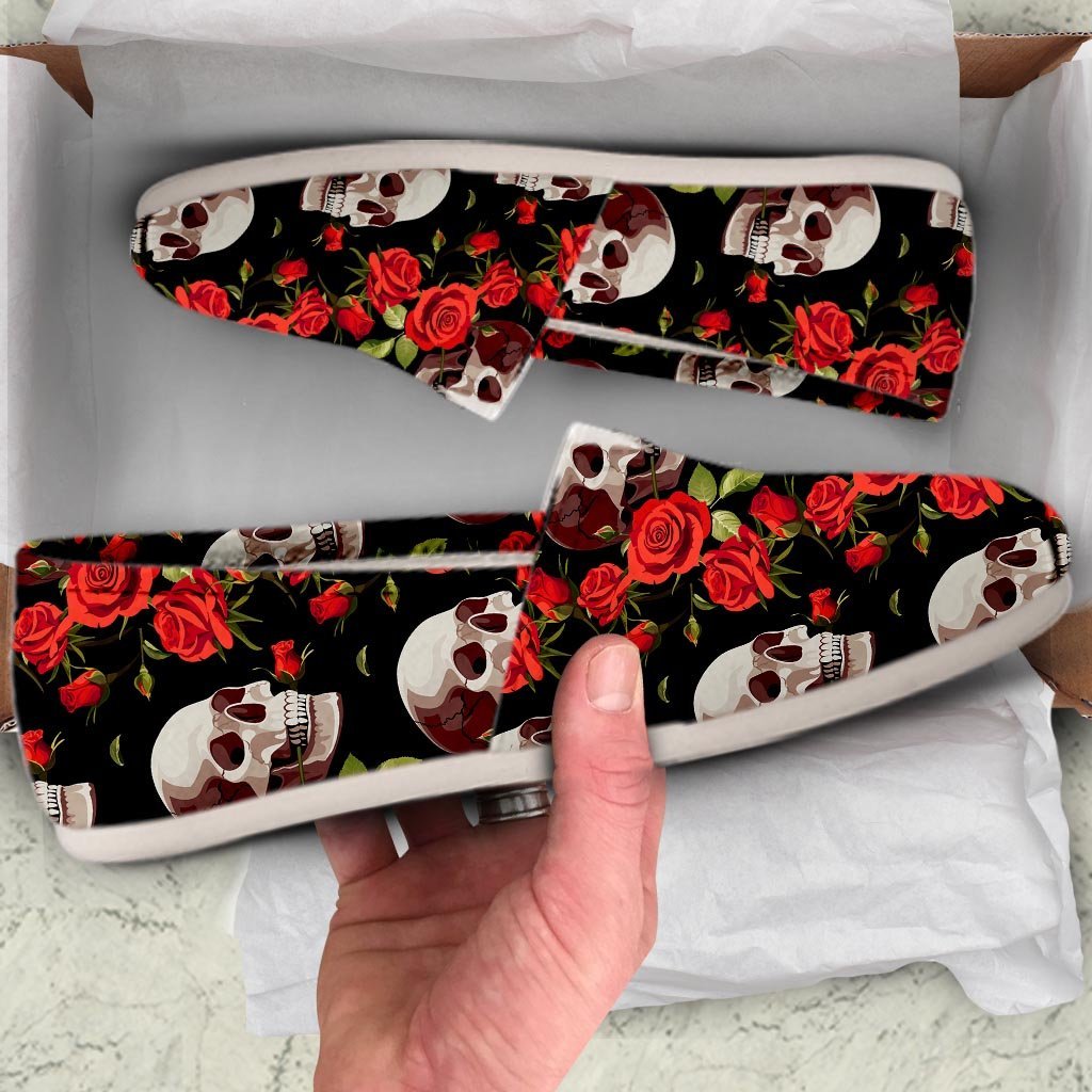 Red Rose Skull Canvas Shoes-grizzshop