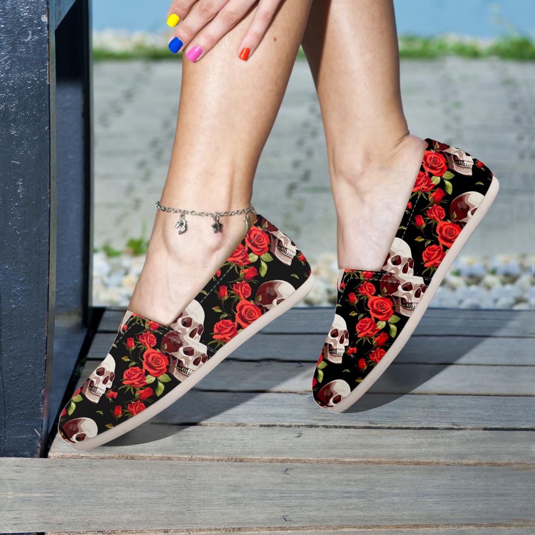 Red Rose Skull Canvas Shoes-grizzshop