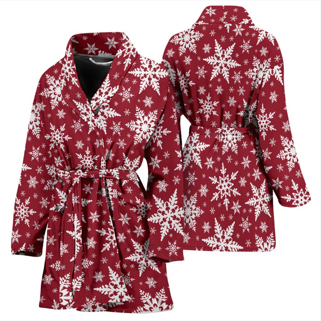 Red Snowflake Pattern Print Women Long Robe-grizzshop