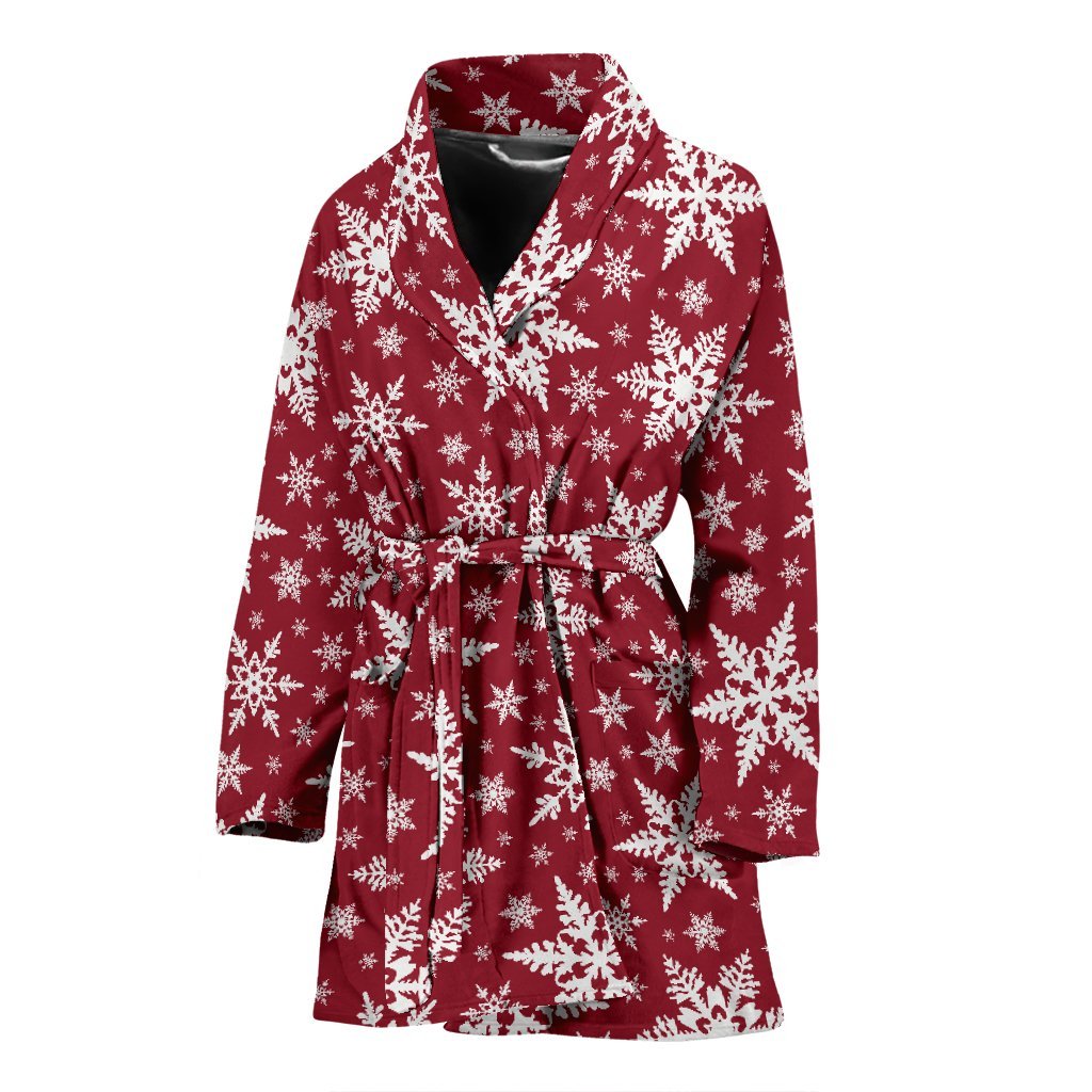 Red Snowflake Pattern Print Women Long Robe-grizzshop
