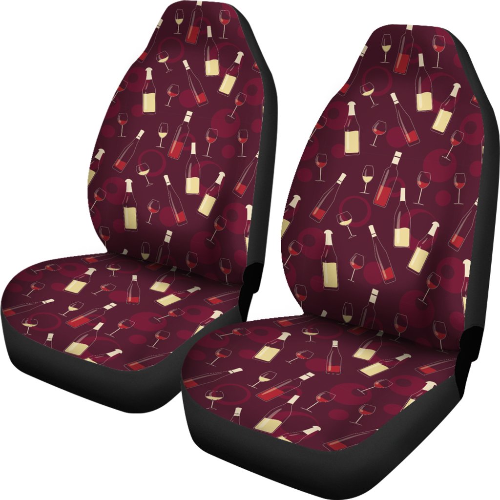 Red Wine Glass Botttle Print Pattern Universal Fit Car Seat Cover-grizzshop