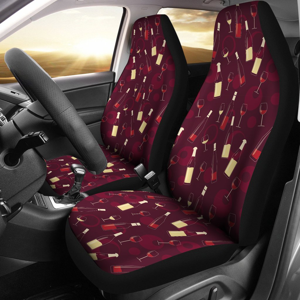 Red Wine Glass Botttle Print Pattern Universal Fit Car Seat Cover-grizzshop