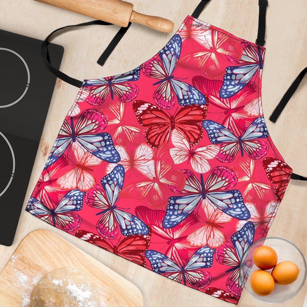 Red and Blue Butterfly Print Women's Apron-grizzshop