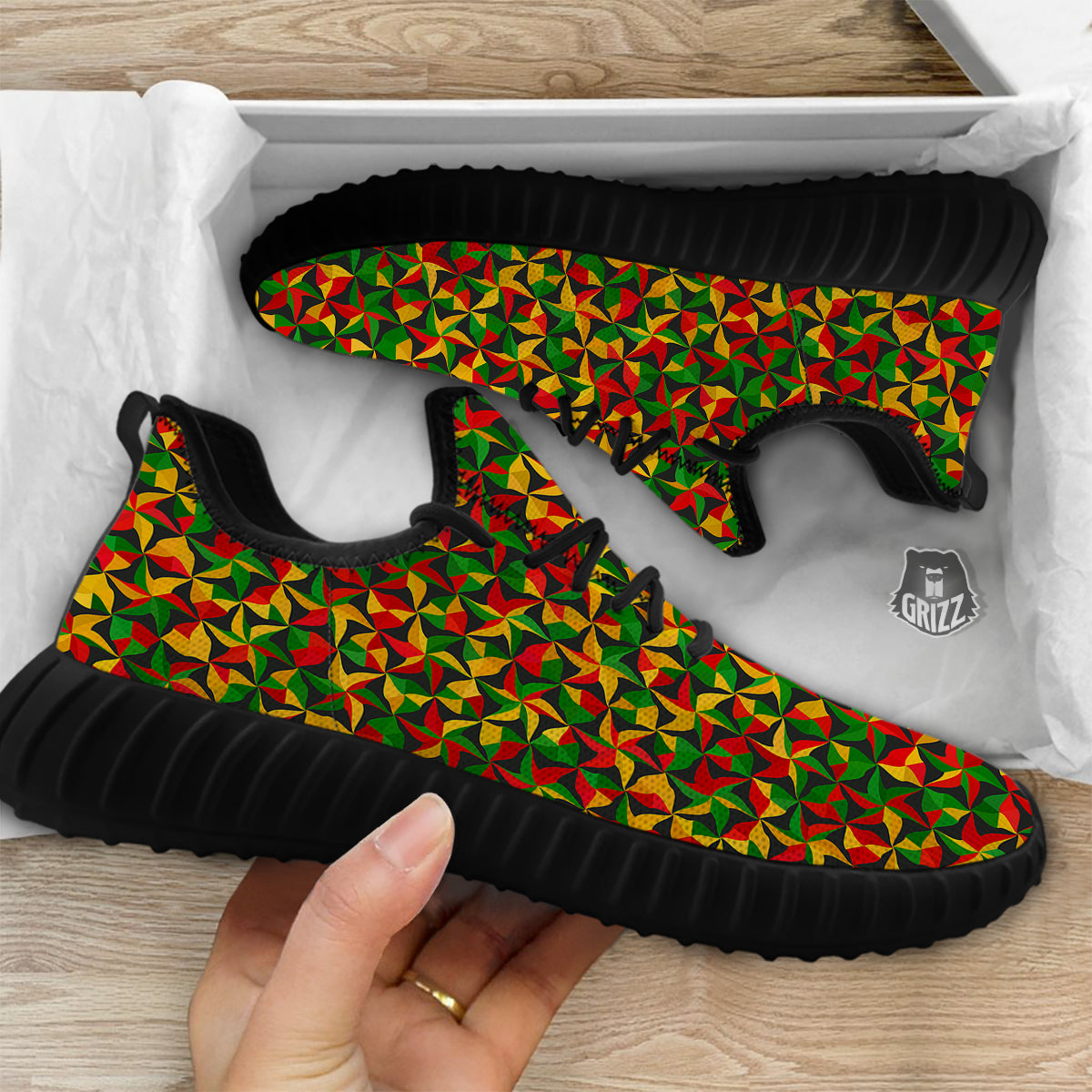 Reggae Abstract Geometric Print Pattern Black Walking Shoes-grizzshop