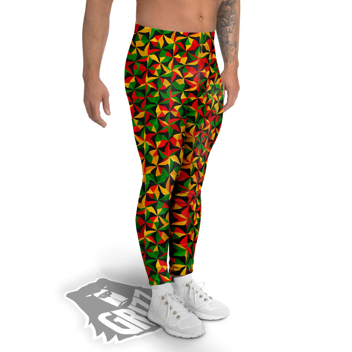 Reggae Abstract Geometric Print Pattern Men's Leggings-grizzshop