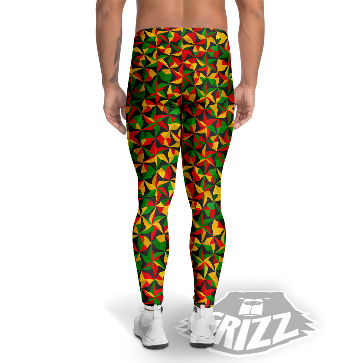 Reggae Abstract Geometric Print Pattern Men's Leggings-grizzshop