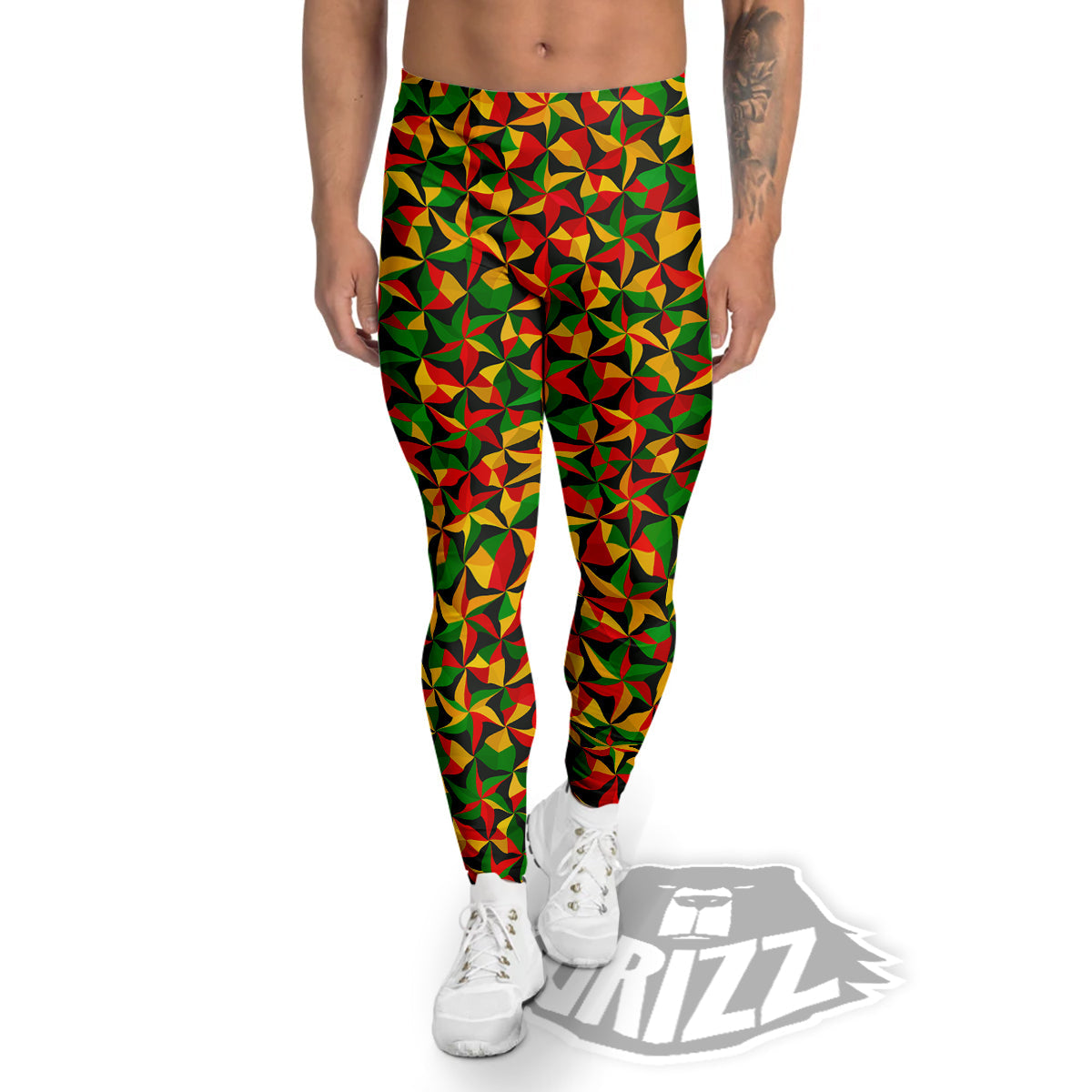 Reggae Abstract Geometric Print Pattern Men's Leggings-grizzshop