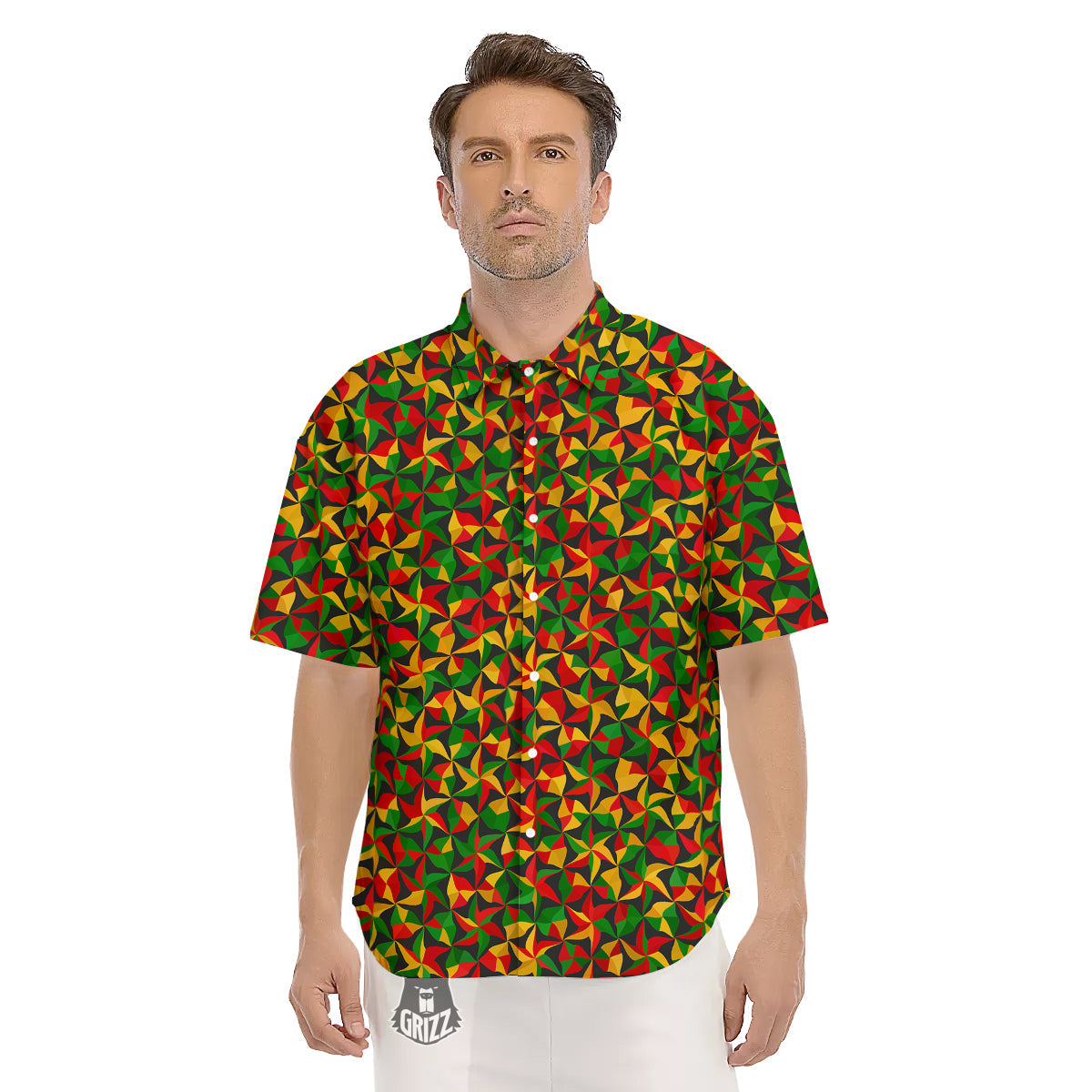 Reggae Abstract Geometric Print Pattern Men's Short Sleeve Shirts-grizzshop