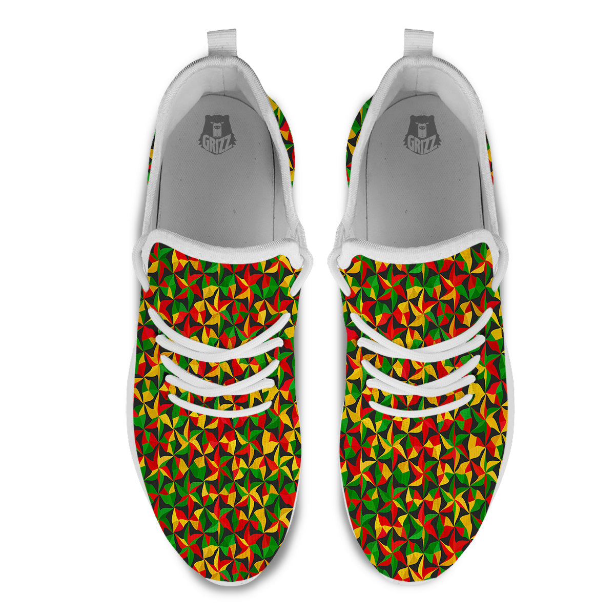 Reggae Abstract Geometric Print Pattern White Athletic Shoes-grizzshop