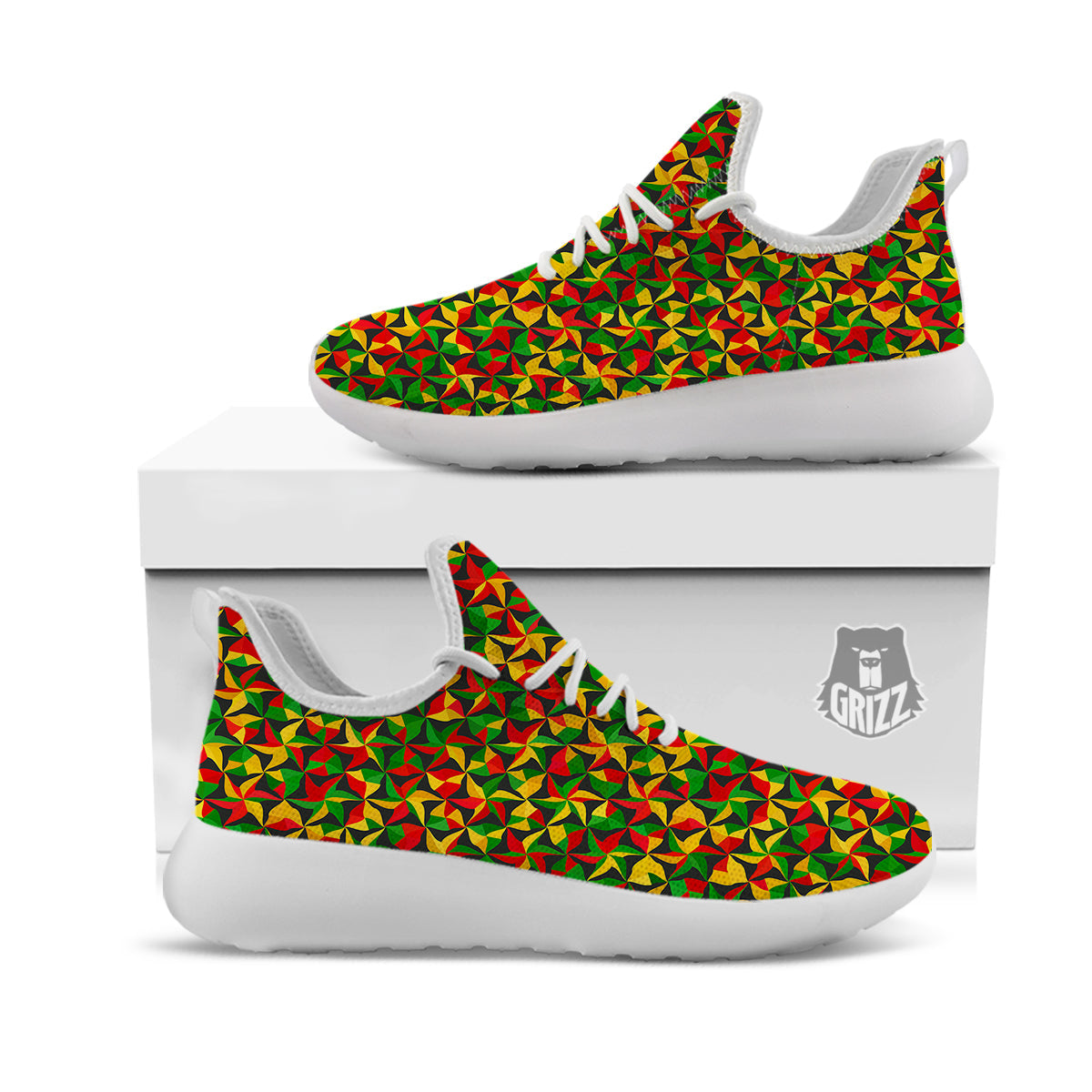 Reggae Abstract Geometric Print Pattern White Athletic Shoes-grizzshop