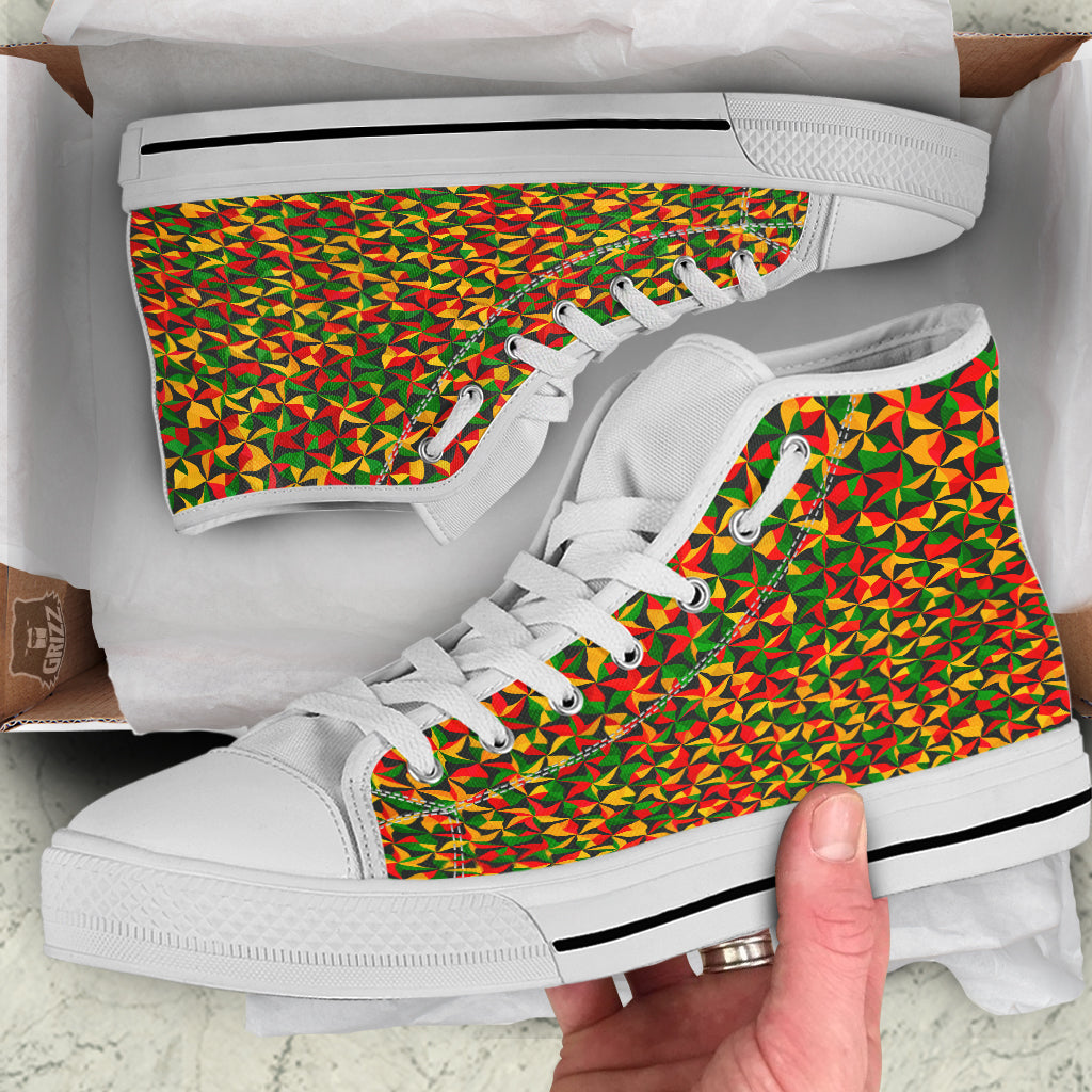 Reggae Abstract Geometric Print Pattern White High Top Shoes-grizzshop