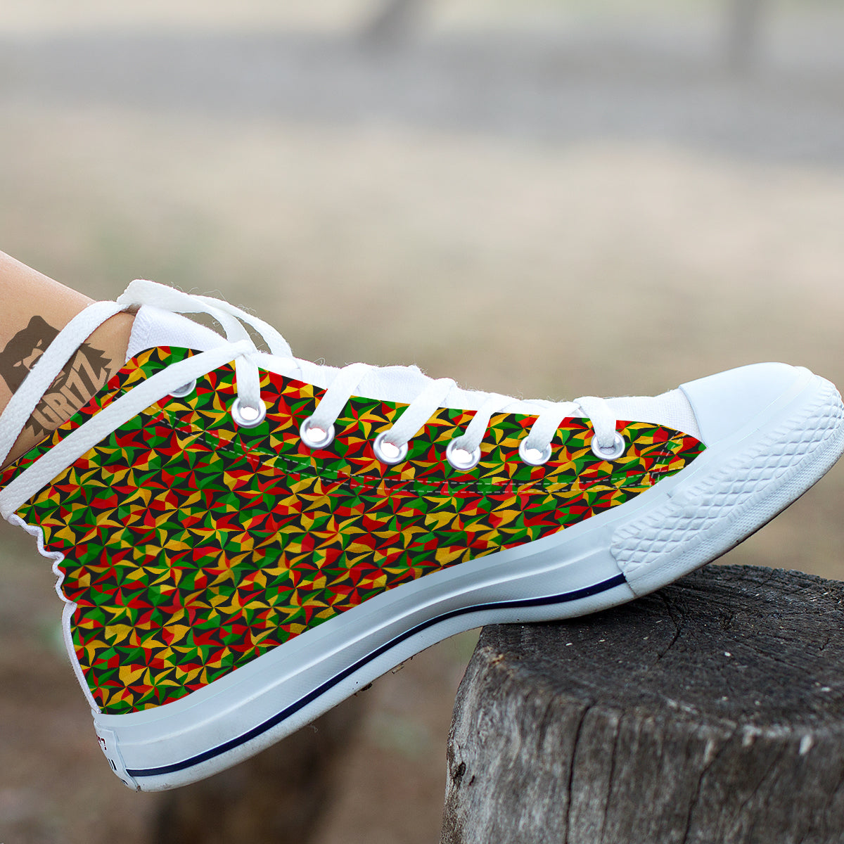 Reggae Abstract Geometric Print Pattern White High Top Shoes-grizzshop