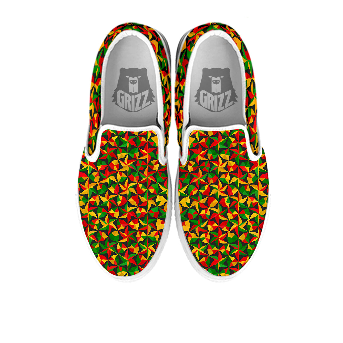 Reggae Abstract Geometric Print Pattern White Slip On Shoes-grizzshop