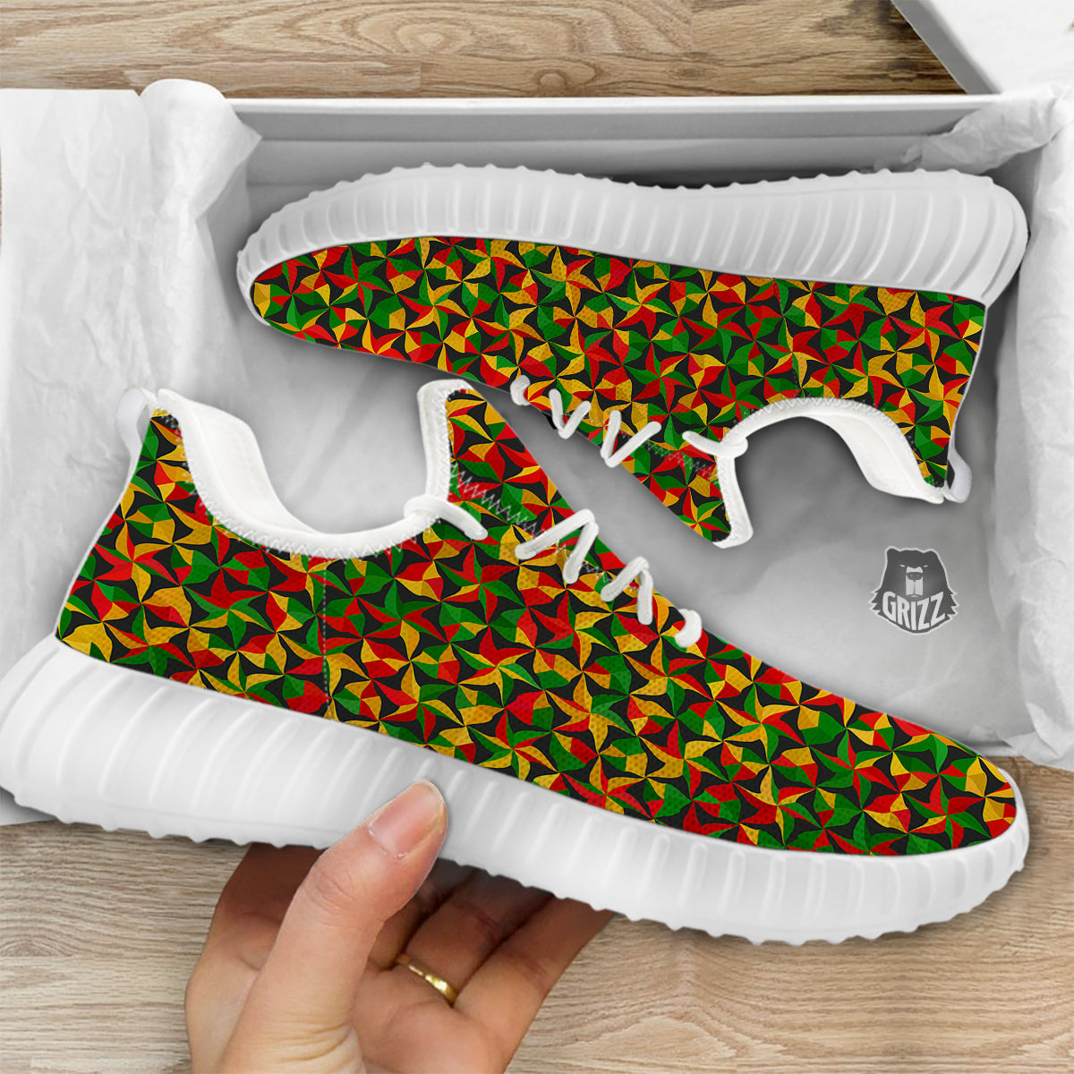 Reggae Abstract Geometric Print Pattern White Walking Shoes-grizzshop