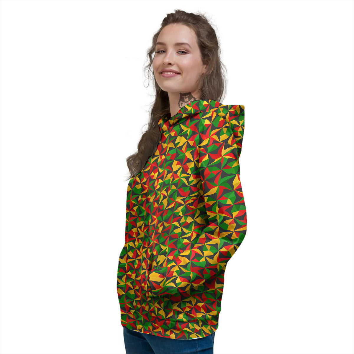 Reggae Abstract Geometric Print Pattern Women's Hoodie-grizzshop