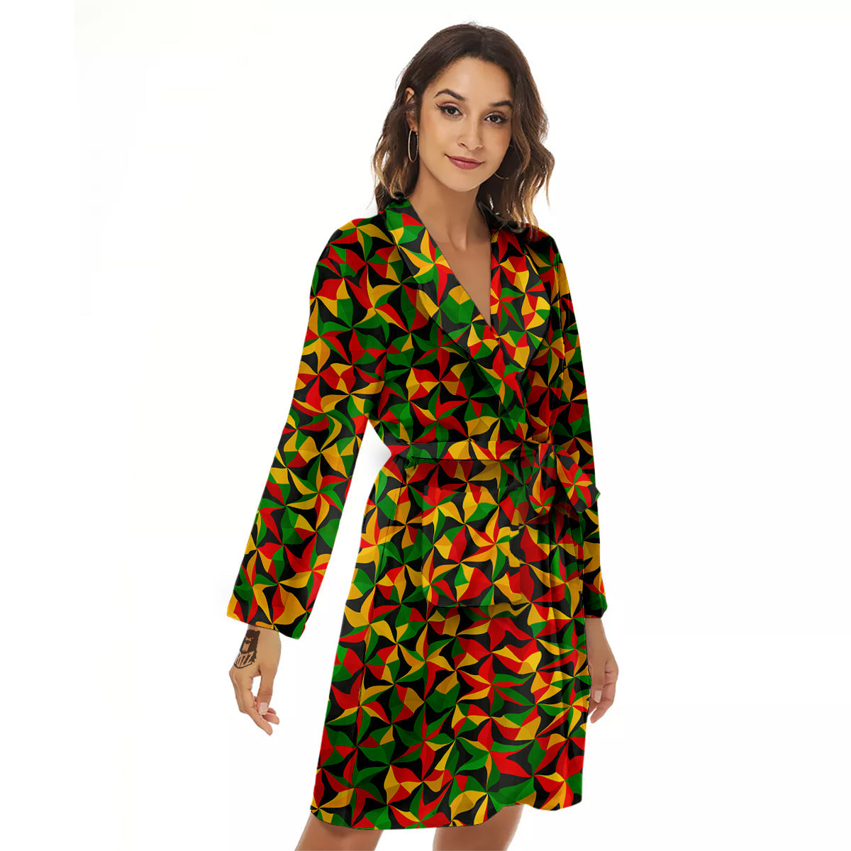 Reggae Abstract Geometric Print Pattern Women's Robe-grizzshop