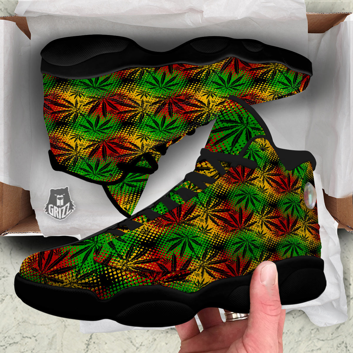 Reggae Abstract Print Pattern Black Basketball Shoes-grizzshop