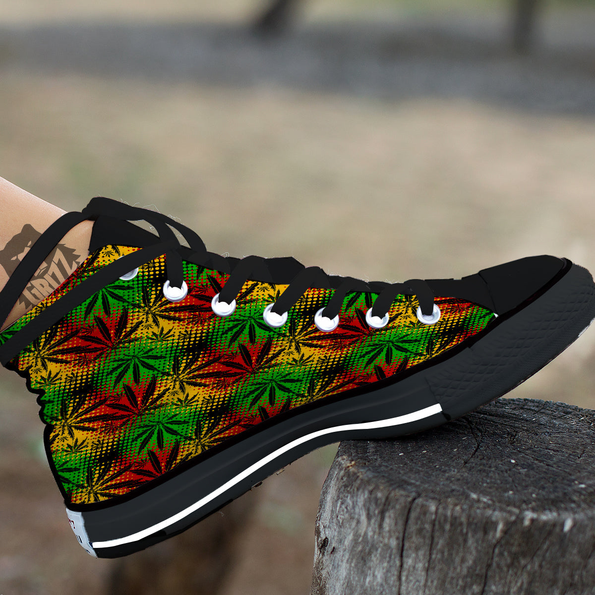 Reggae Abstract Print Pattern Black High Top Shoes-grizzshop