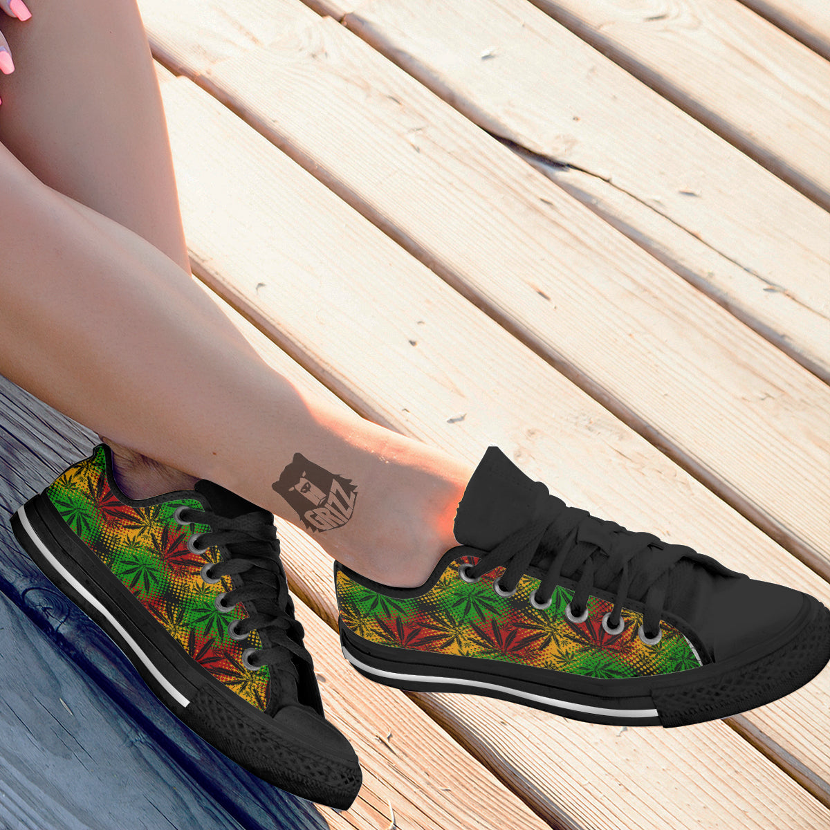 Reggae Abstract Print Pattern Black Low Top Shoes-grizzshop