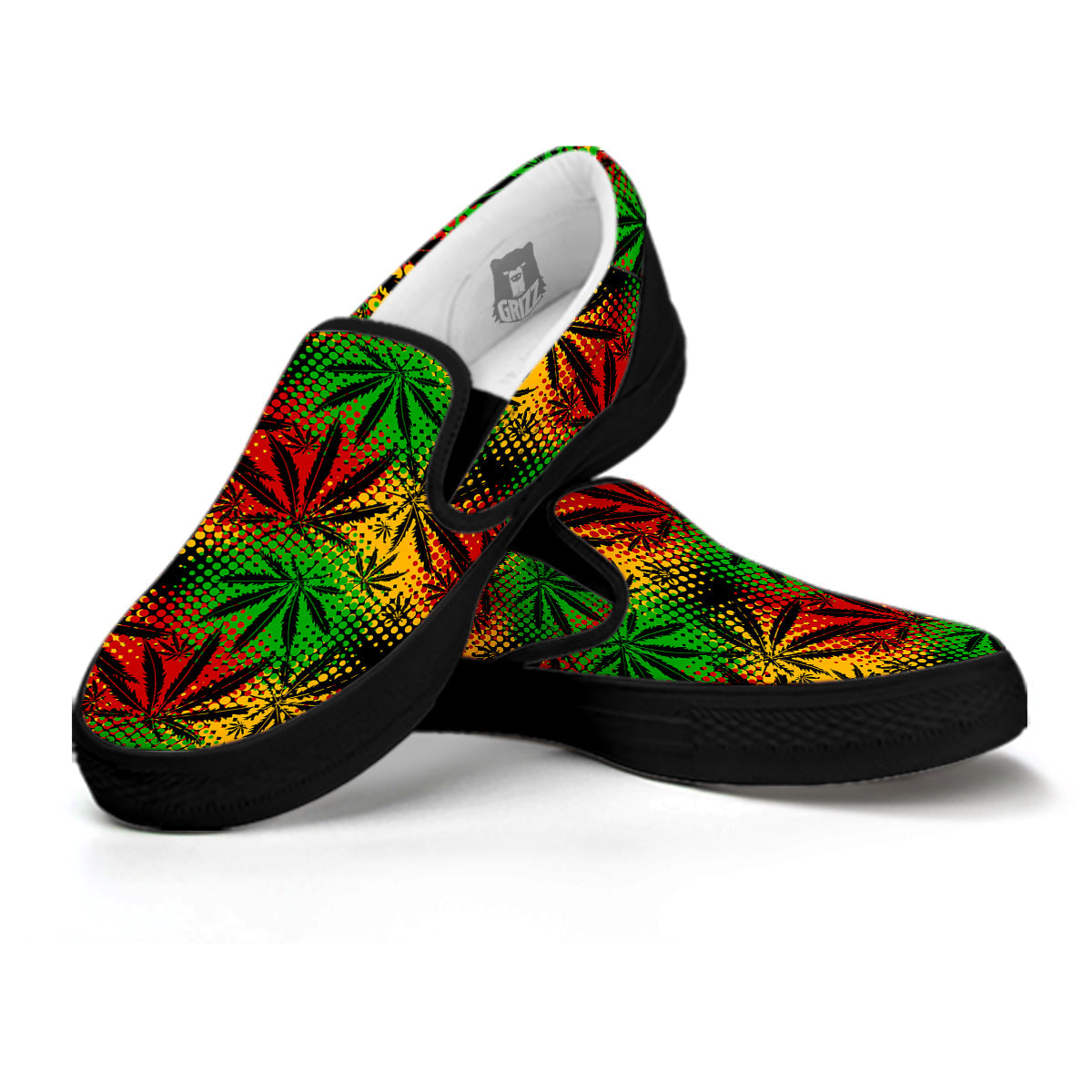 Reggae Abstract Print Pattern Black Slip On Shoes-grizzshop