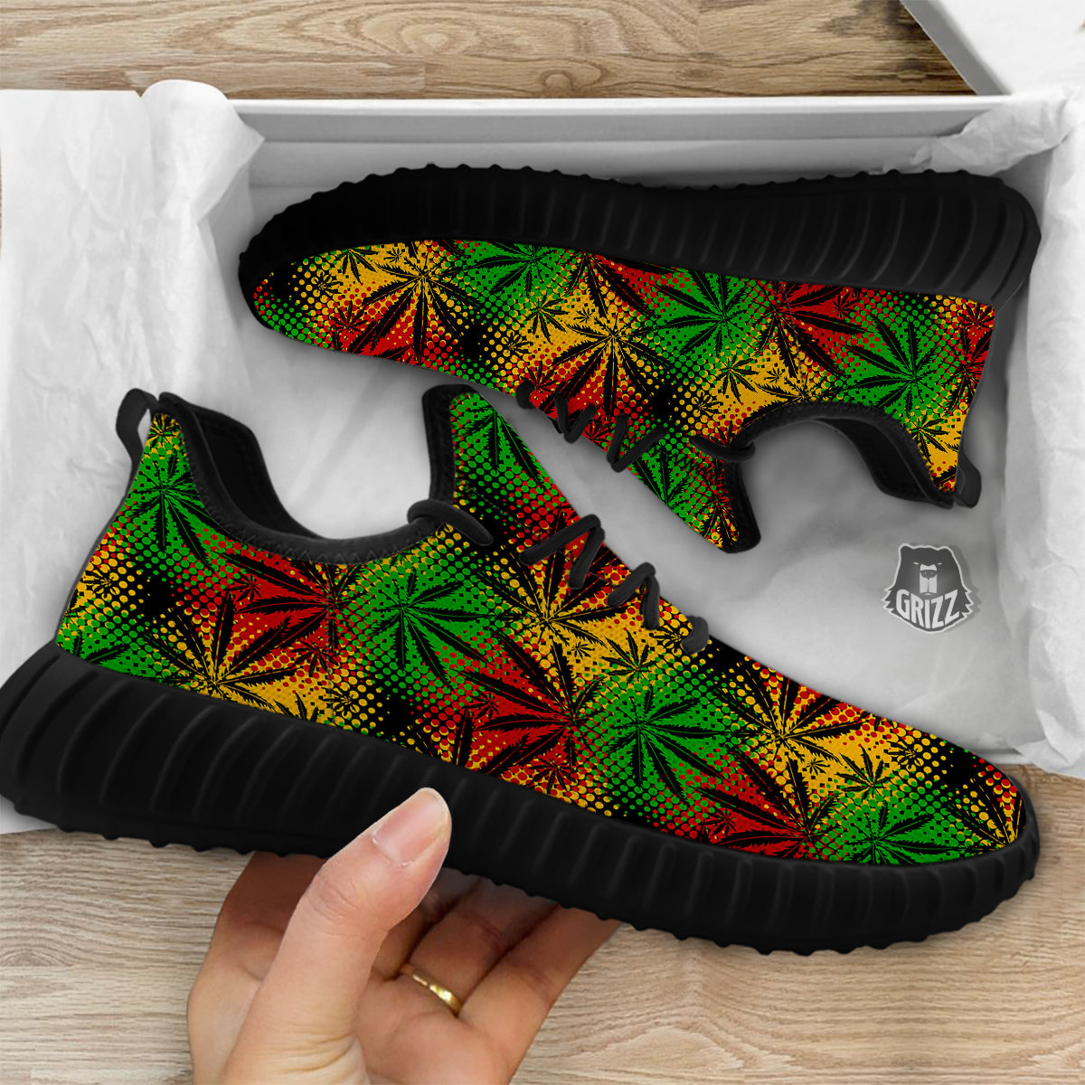 Reggae Abstract Print Pattern Black Walking Shoes-grizzshop