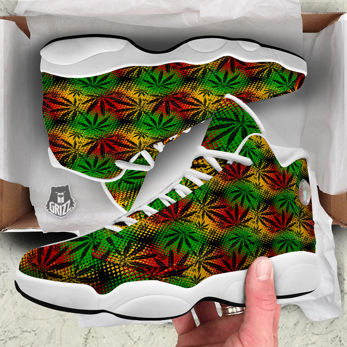 Reggae Abstract Print Pattern White Basketball Shoes-grizzshop
