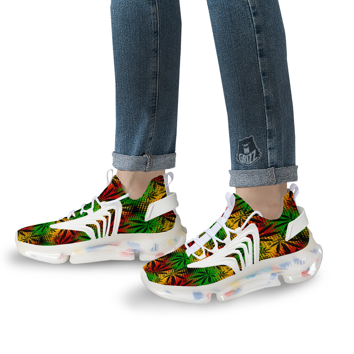 Reggae Abstract Print Pattern White Gym Shoes-grizzshop
