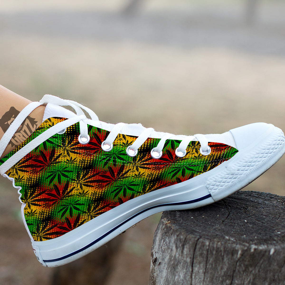 Reggae Abstract Print Pattern White High Top Shoes-grizzshop