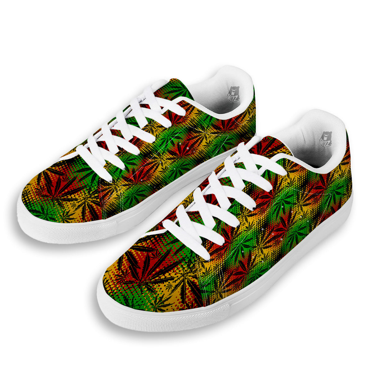 Reggae Abstract Print Pattern White Low Top Sneakers-grizzshop