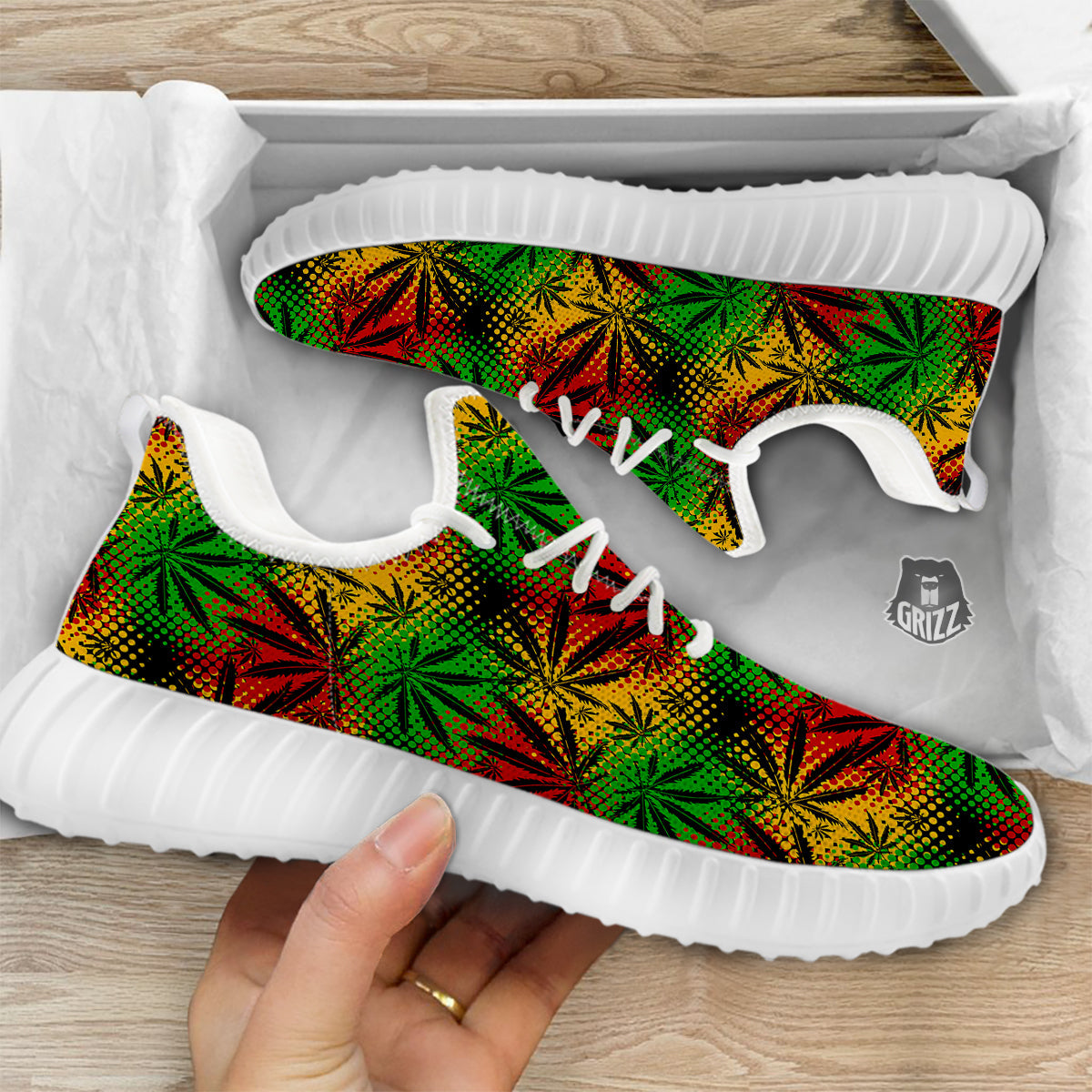 Reggae Abstract Print Pattern White Walking Shoes-grizzshop